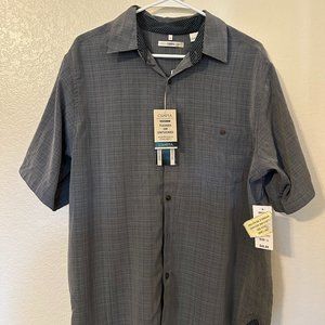NWT Campia Mens Textured Modern Fit Short Sleeve Grey Button Down Shirt Size L